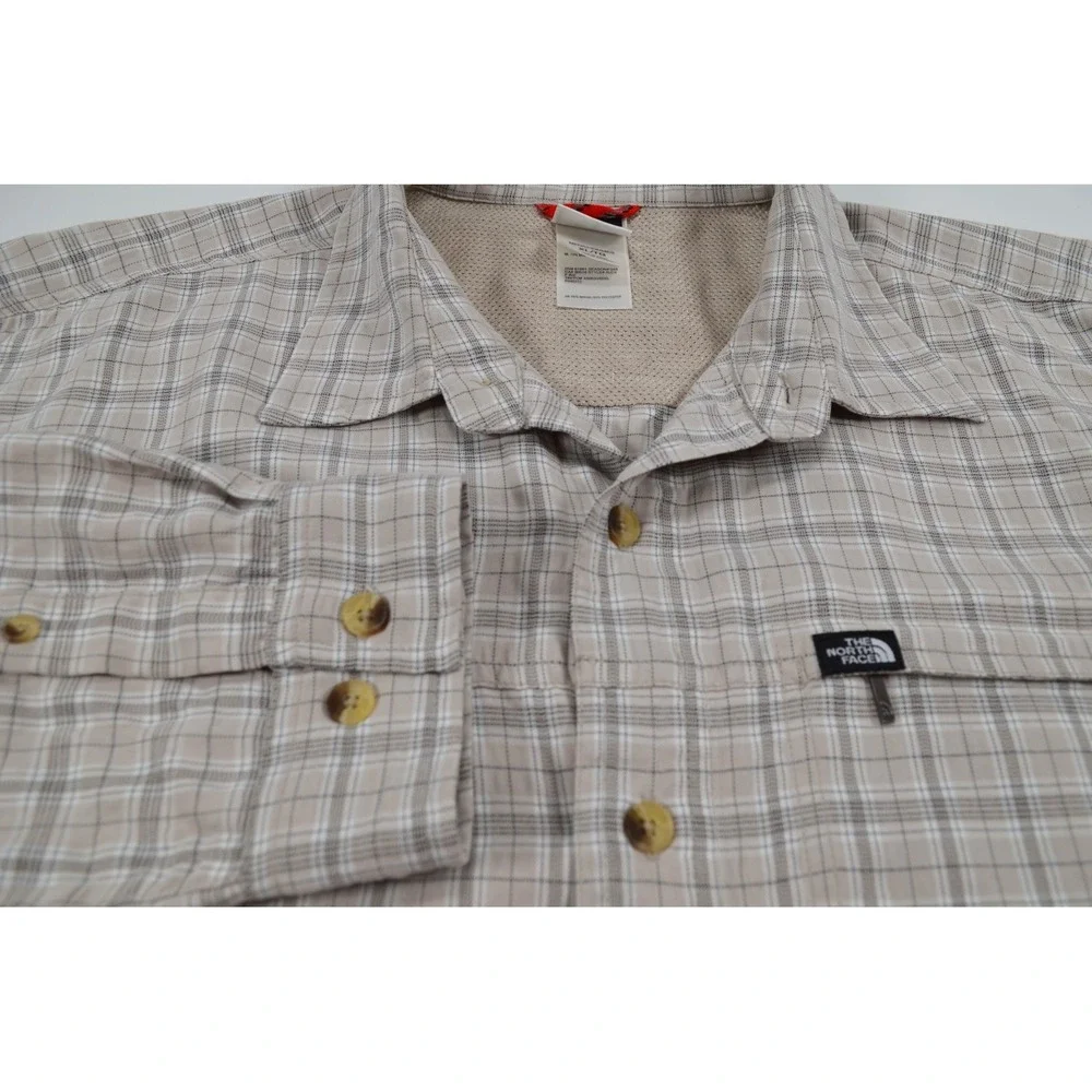 The North Face Long Sleeve Button Up Shirt Men's Size XL Beige Black Plaid‎ Nice